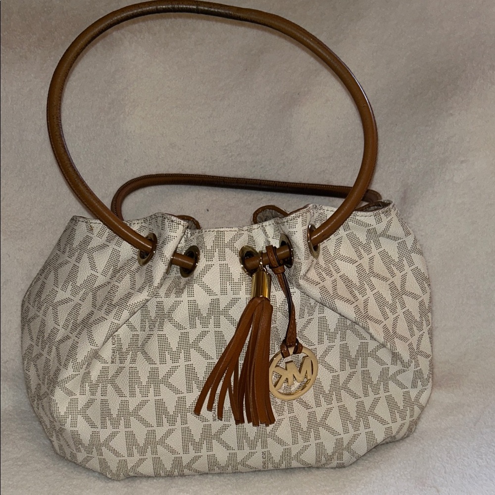 Michael Kors Cream and Brown Shoulder Bag